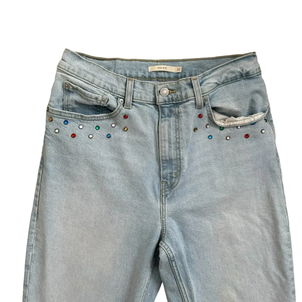 Levi's Jewel Studded High Waisted Mom Jeans Light Wash Denim Size 30 - Picture 3 of 9